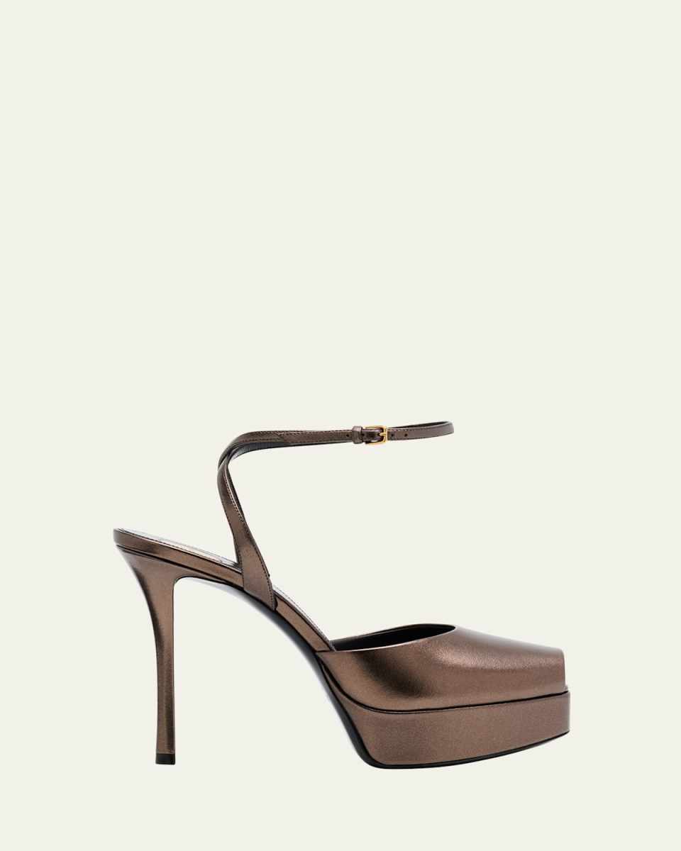 La Scandale Metallic Leather Ankle-Strap Sandals